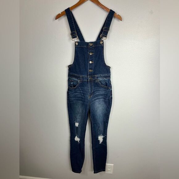 ❄️No Boundaries NoBo Distressed Denim Jean Overalls - Picture 1 of 5